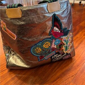 Consuela Silver Shoulder Bag with Colorful Embroidery